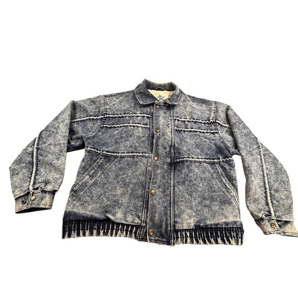 VTG Cool Blues Jean Jacket Womens Large Acid Washed Trucker Funky 80s Preppy Y2K - Picture 1 of 13